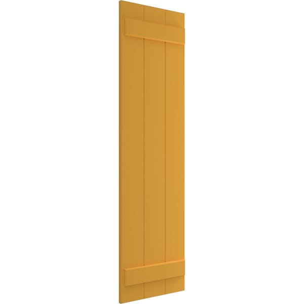 True Fit PVC, Three Board Joined Board-n-Batten Shutters, Turmeric, 16 1/8W X 71H